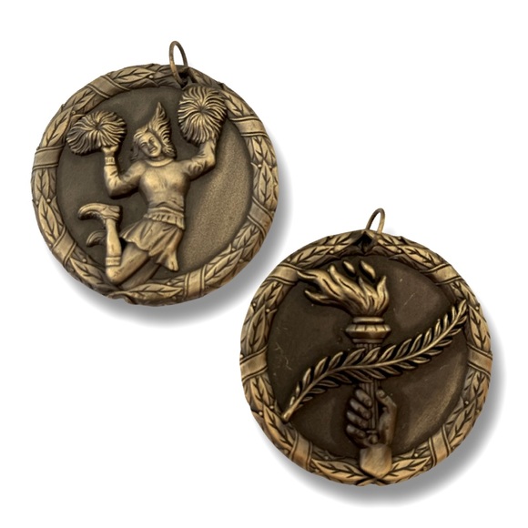 Vintage School Medals Cheerleading and Torch 2” - Picture 1 of 4